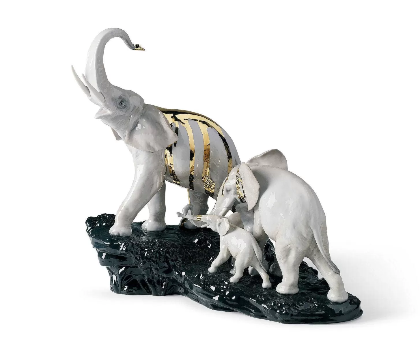 Lladró Celebration Elephants On Black Rock Figurine^ Design