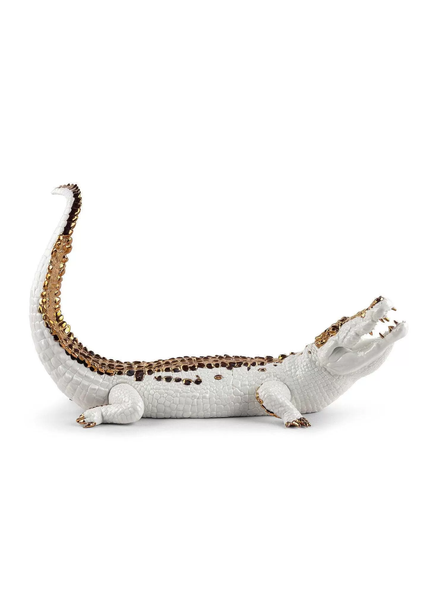 Lladró Crocodile Figurine. White And Copper^ Heritage