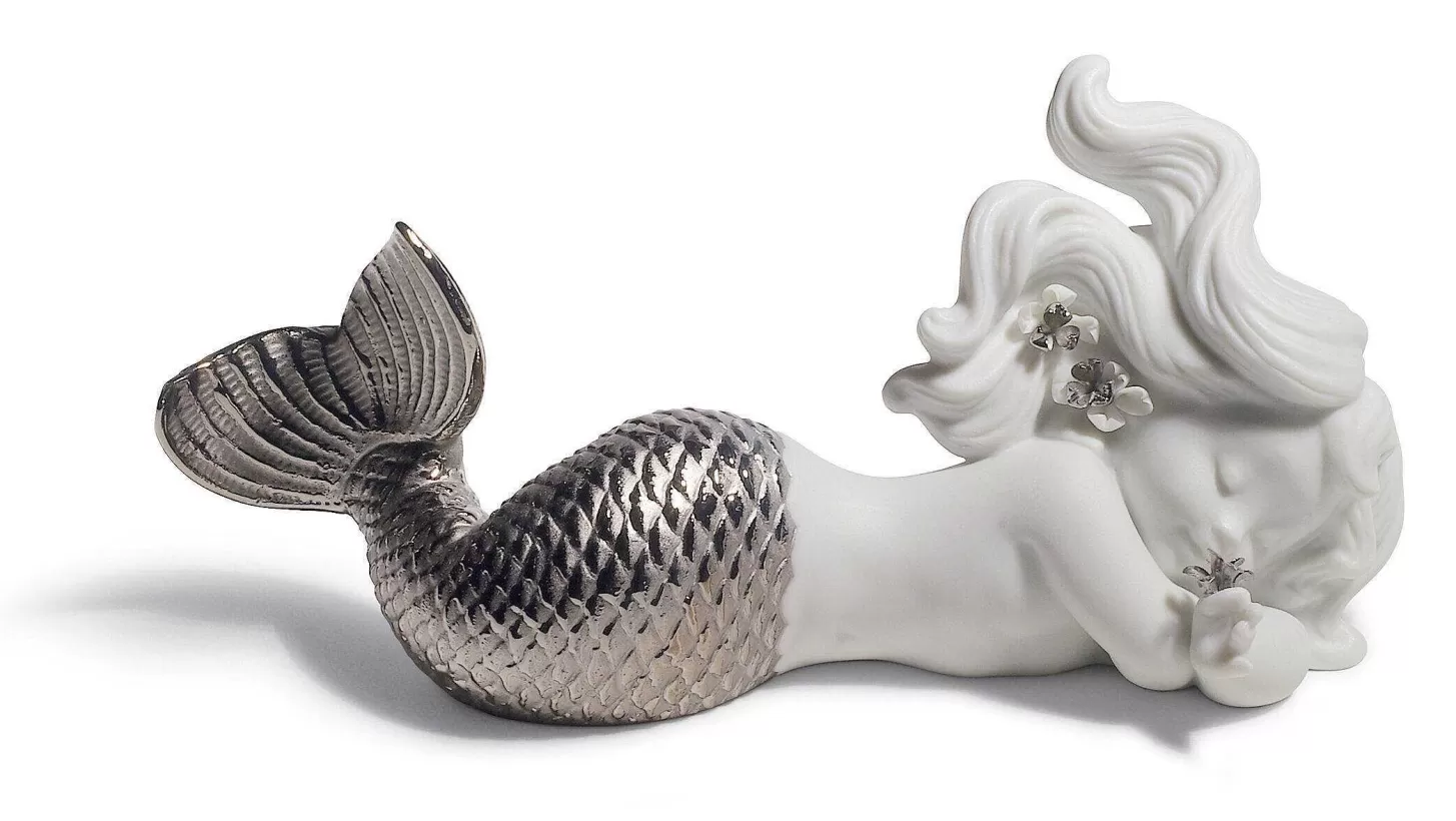 Lladró Day Dreaming At Sea Mermaid Figurine. Silver Lustre^ Mythology