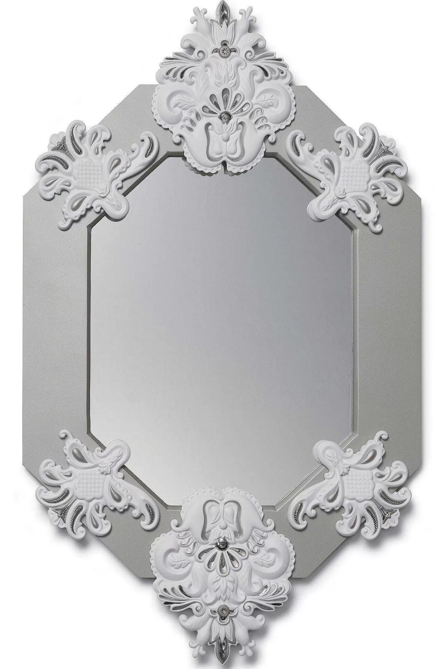 Lladró Eight Sided Wall Mirror. Silver Lustre And White. Limited Edition^ Mirrors