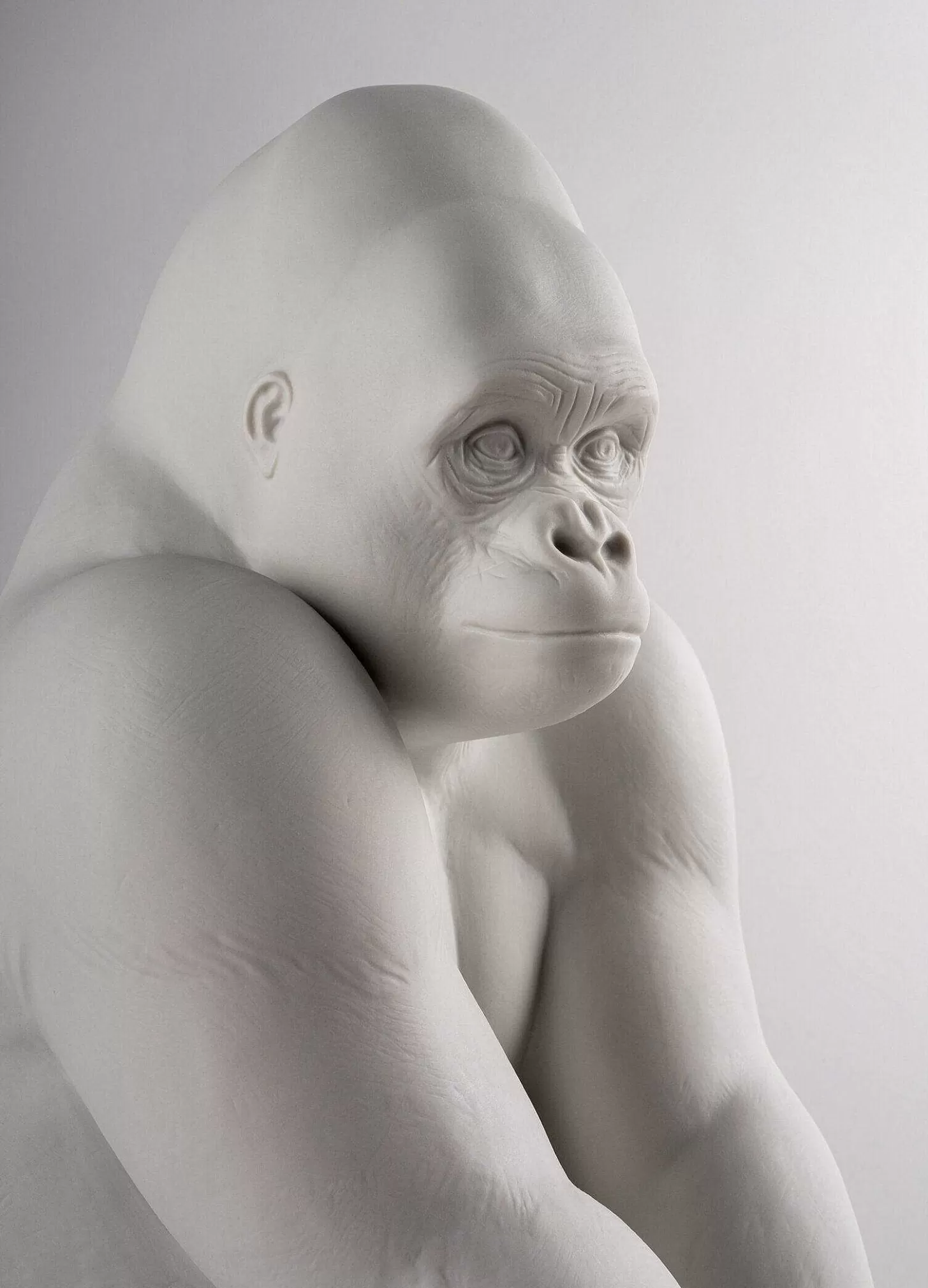 Lladró Gorilla Garden Figurine. Matte White-H. Plant The Future^ Design