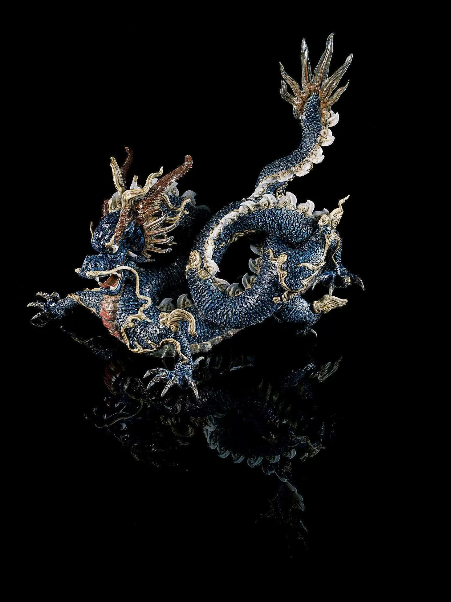 Lladró Great Dragon Sculpture. Blue Enamel. Limited Edition^ High Porcelain