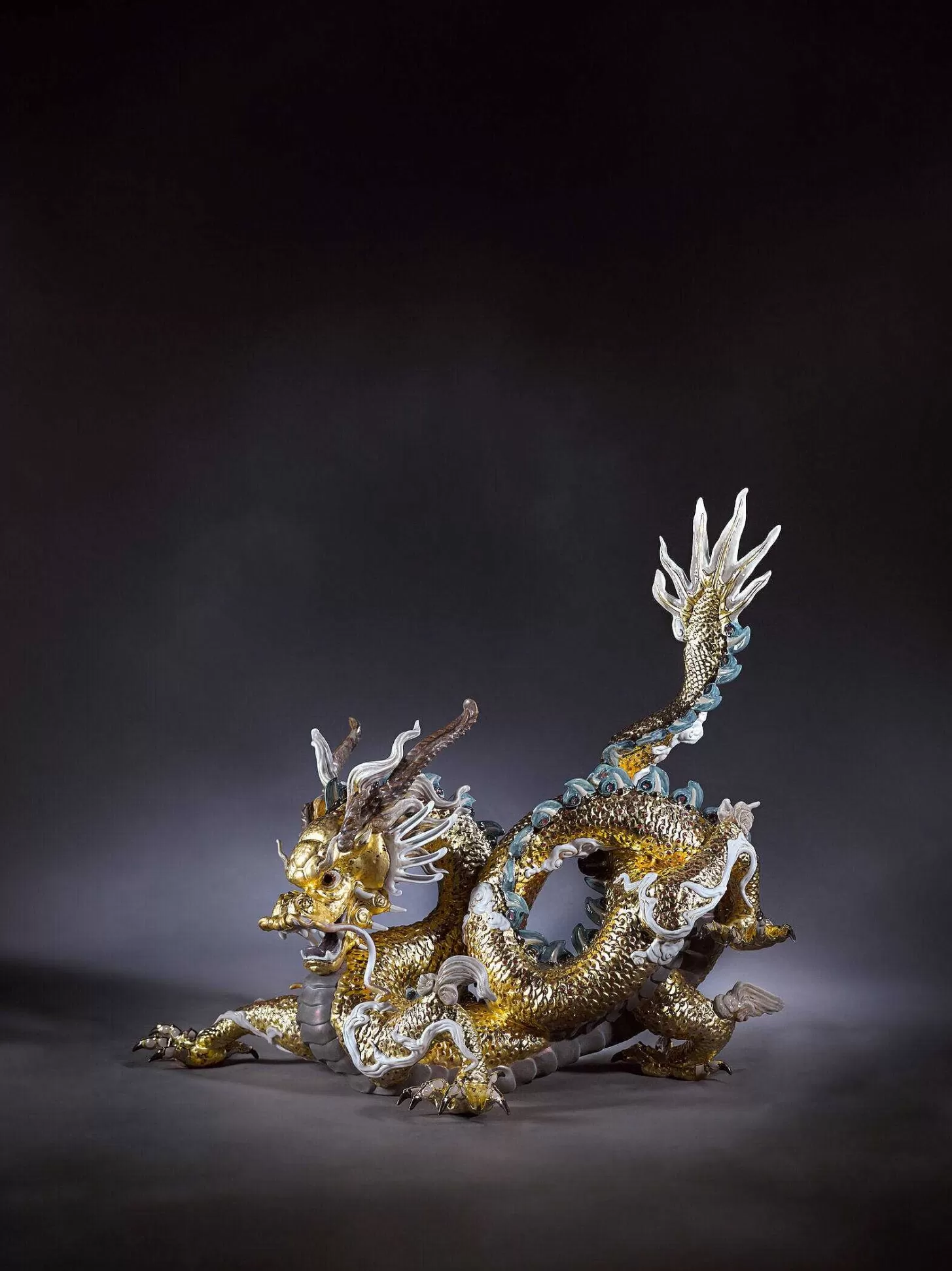 Lladró Great Dragon Sculpture. Limited Edition. Golden Lustre^ High Porcelain