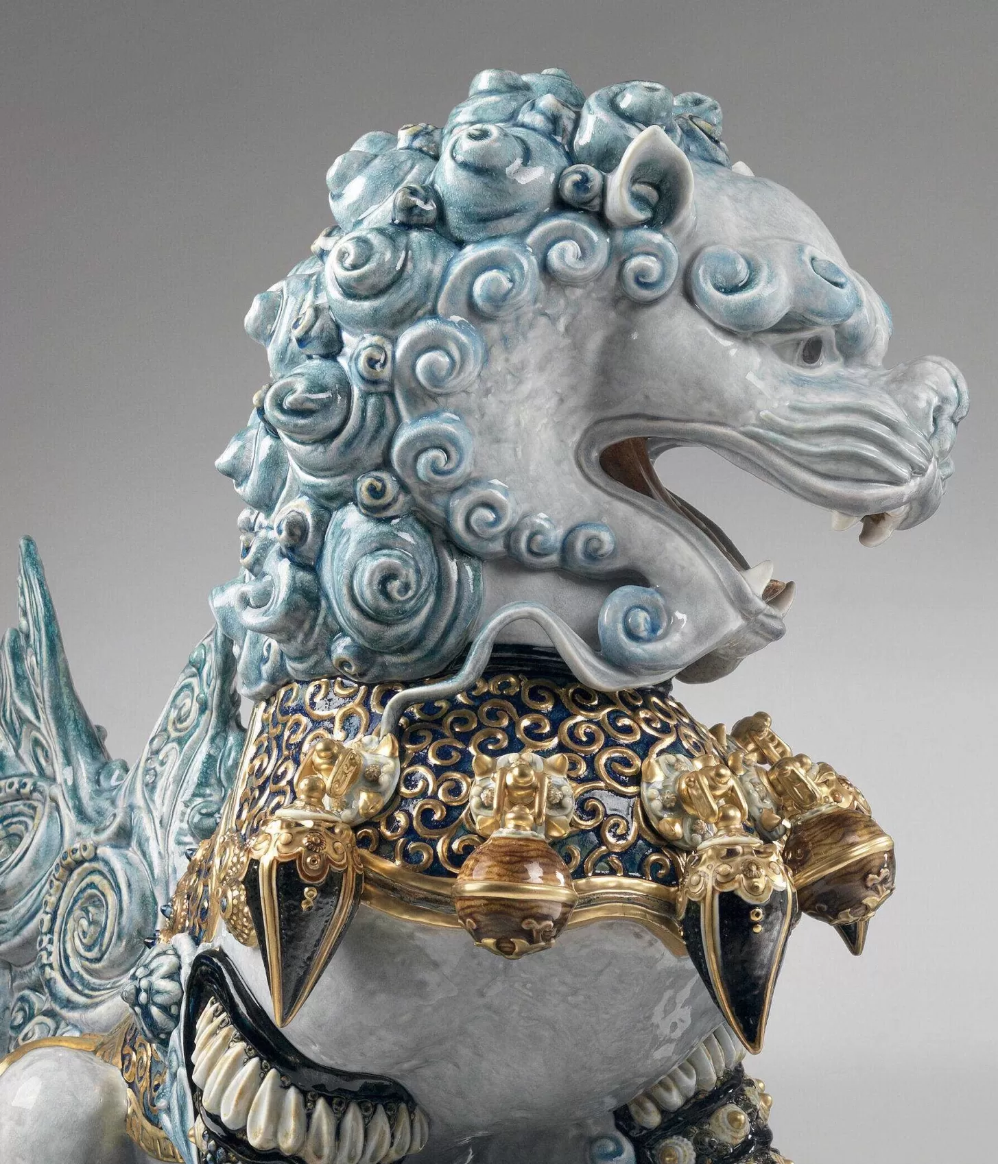 Lladró Guardian Lioness Sculpture. Blue. Limited Edition^ High Porcelain