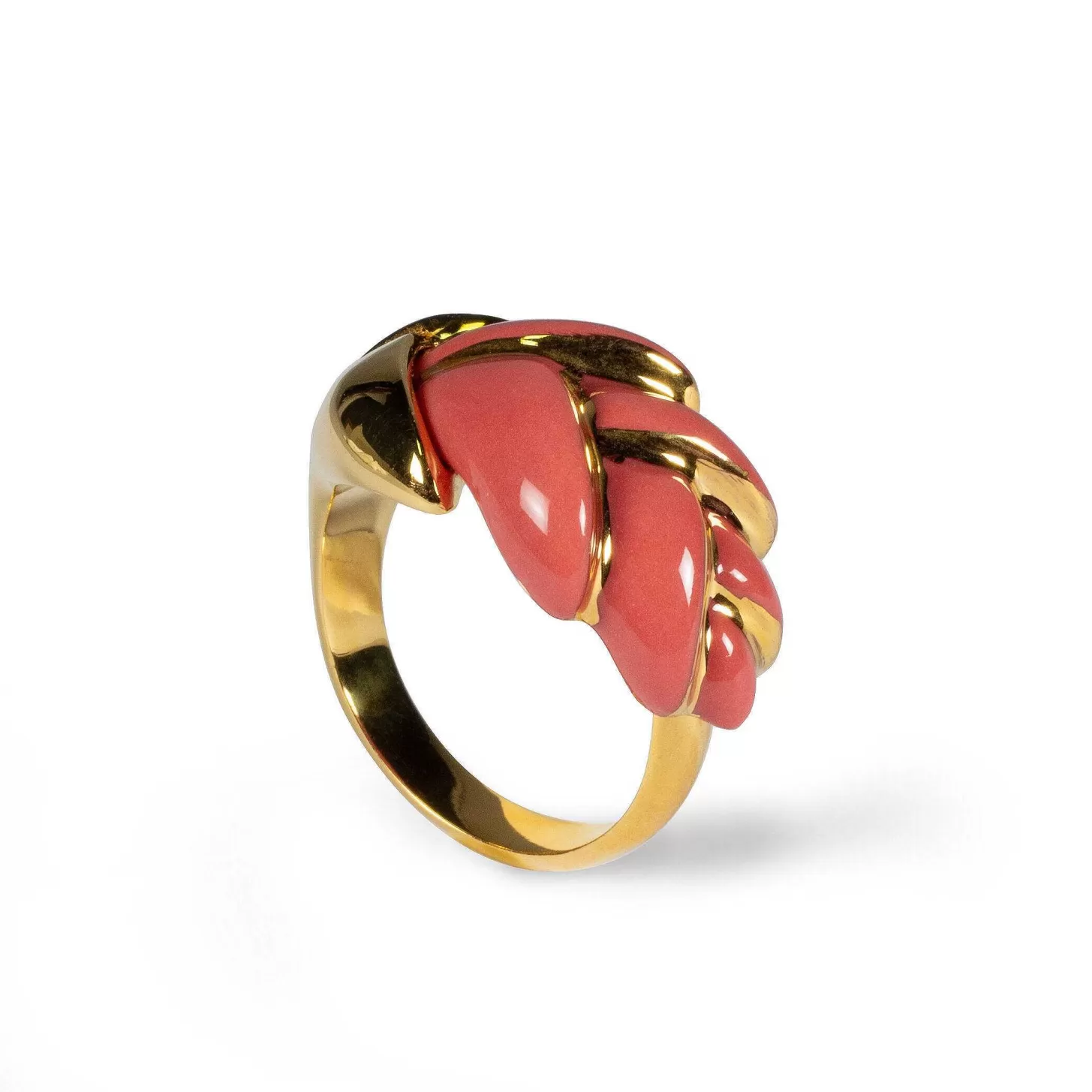 Lladró Heliconia Metal Ring. Coral. Adjustable^ Jewelry