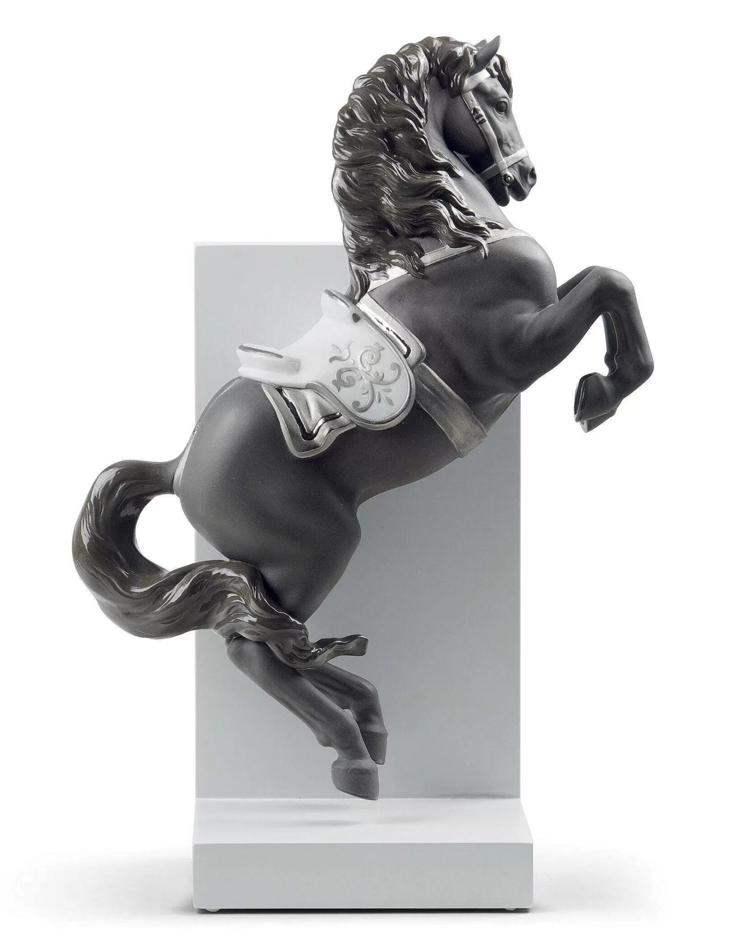 Lladró Horse On Courbette Figurine. Silver Lustre^ Animals