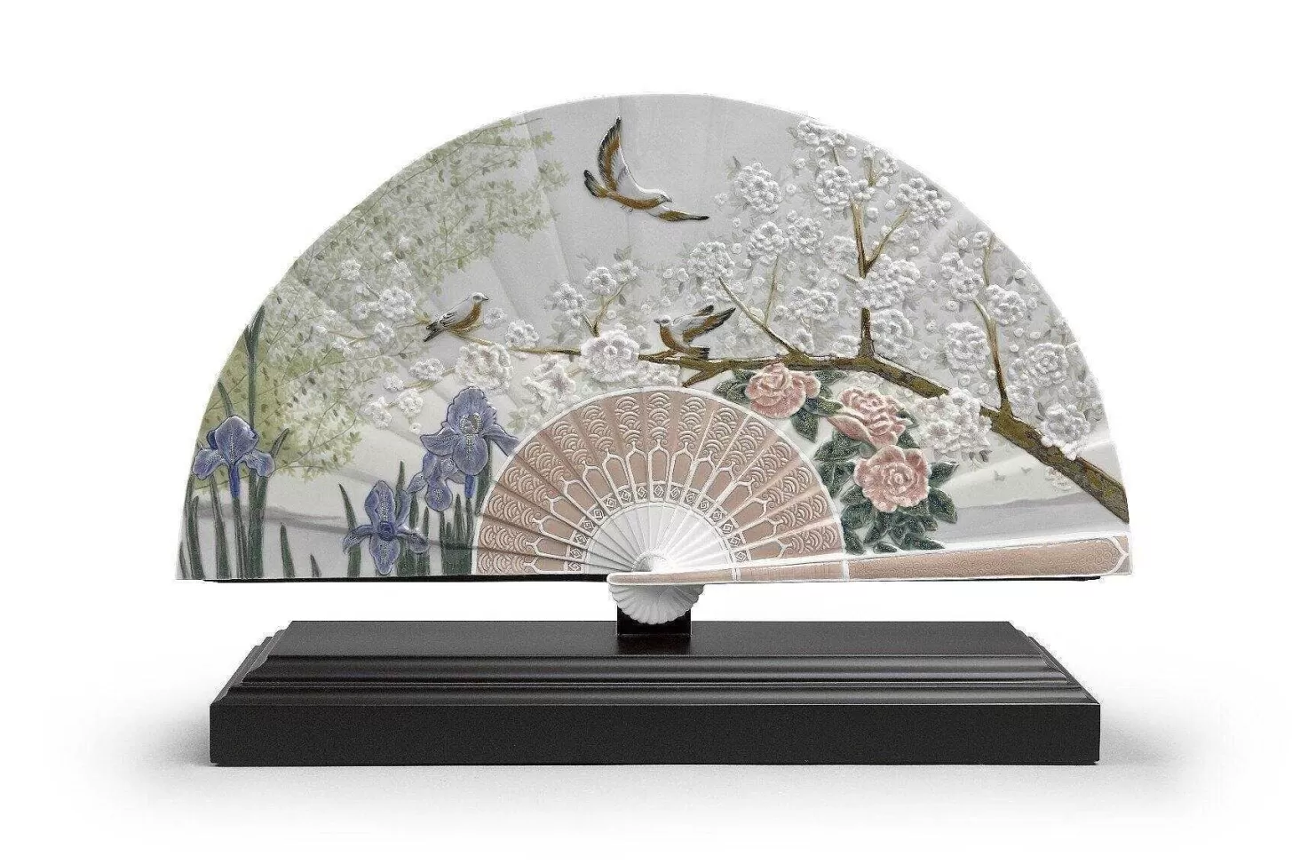 Lladró Iris And Cherry Flowers Fan Decorative Fan. Limited Edition^ Japanese Culture