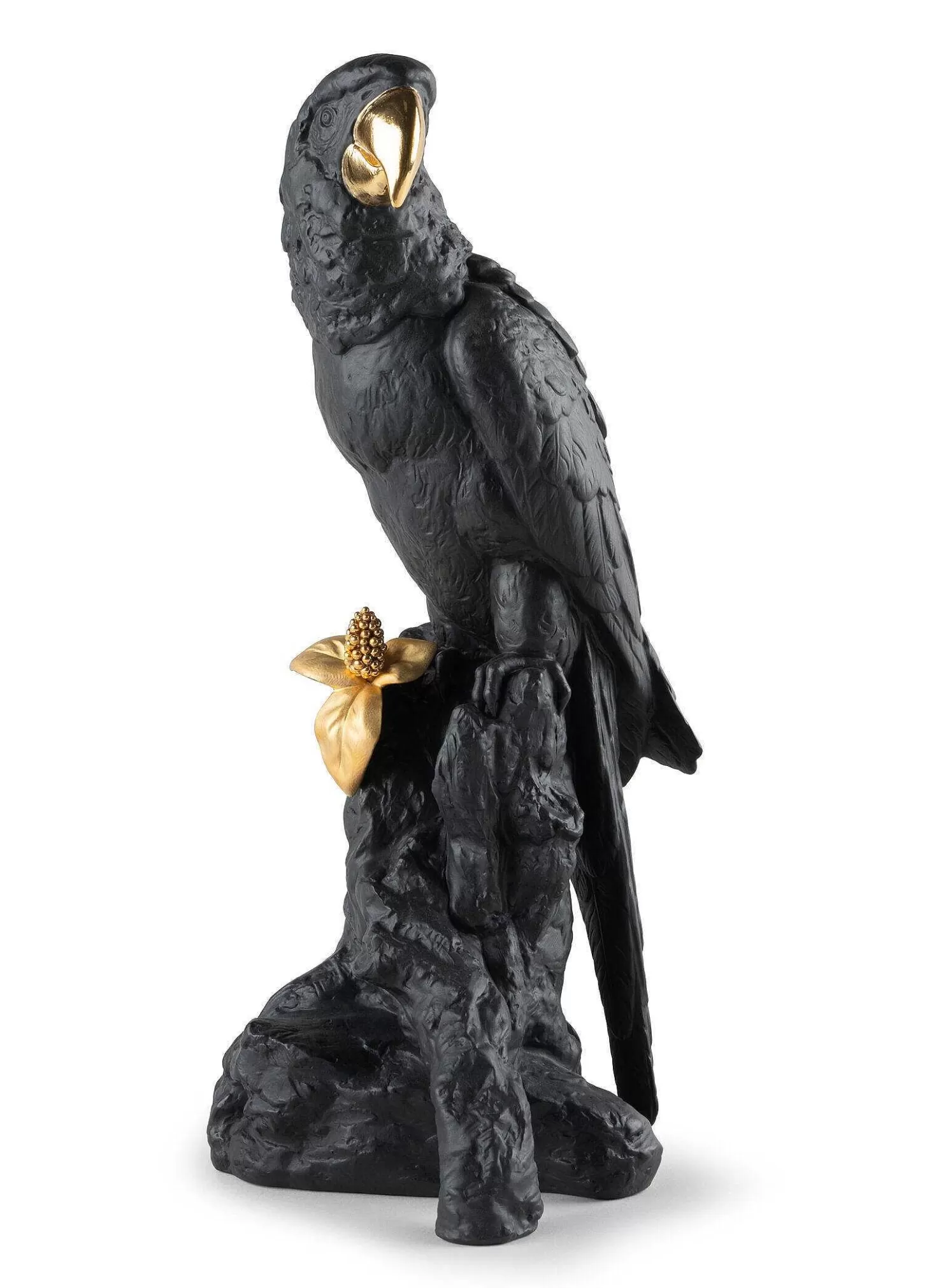Lladró Macaw Bird Sculpture. Black-Gold. Limited Edition^ Design