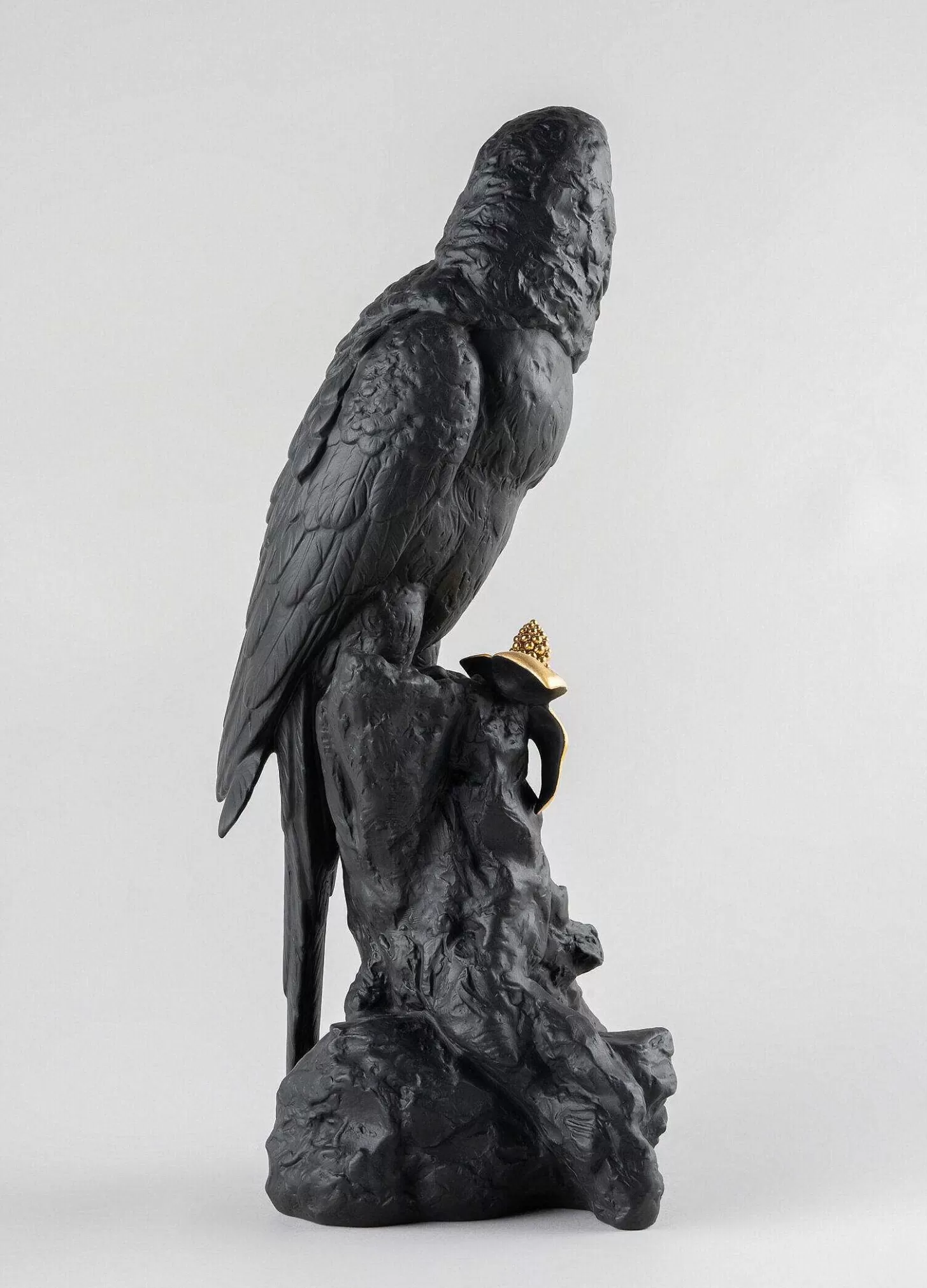Lladró Macaw Bird Sculpture. Black-Gold. Limited Edition^ Design