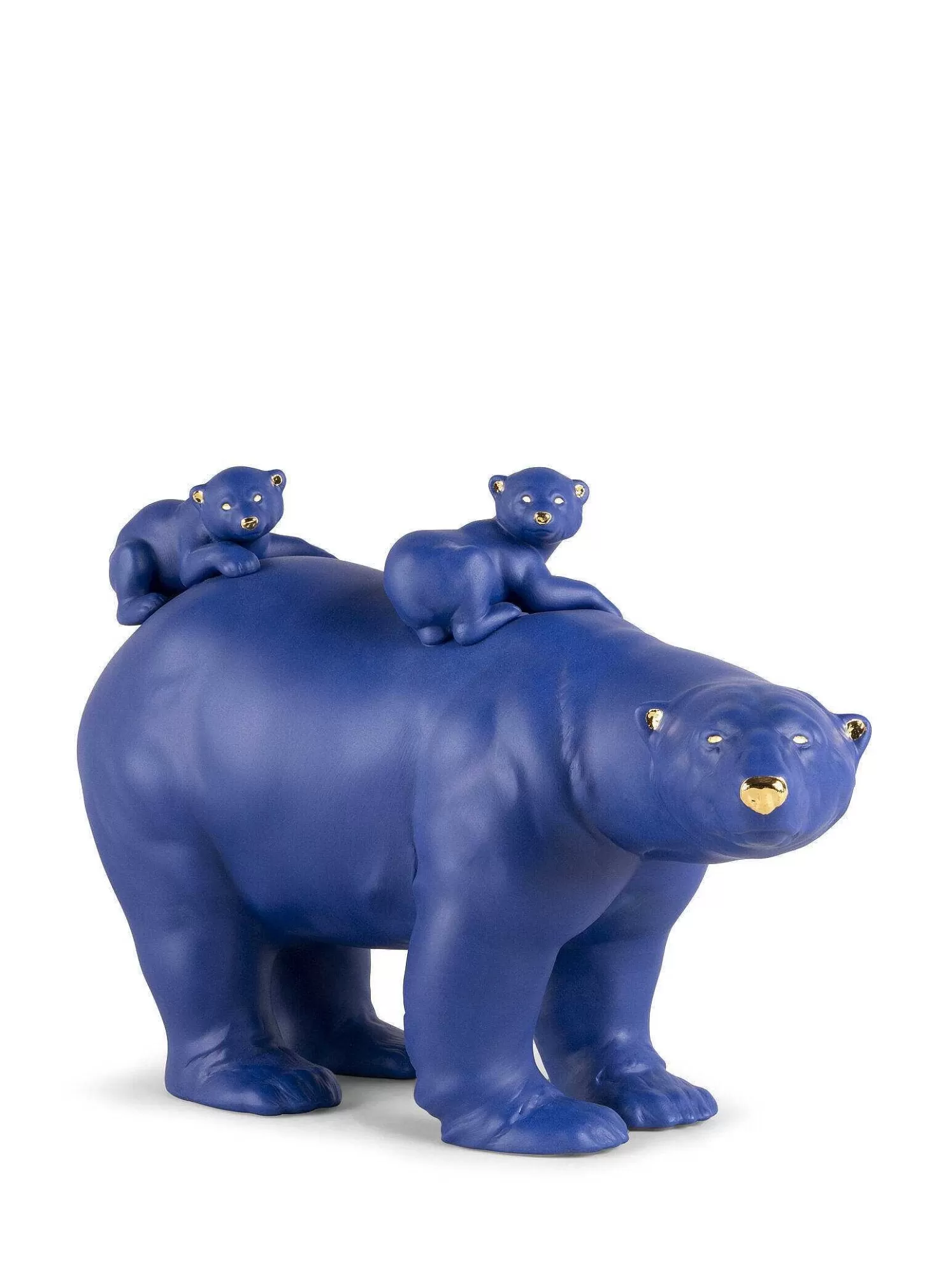 Lladró Mummy Bear And Babies (Blue-Gold) Sculpture. Limited Edition^ Heritage