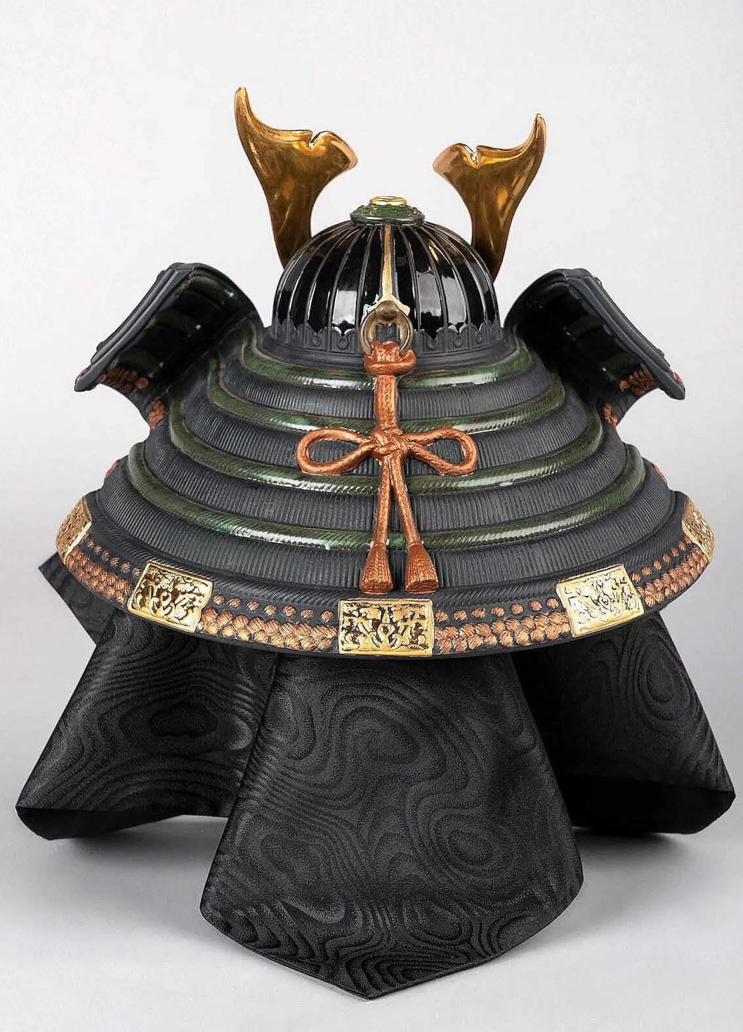 Lladró Orange Samurai Helmet Figurine^ Japanese Culture