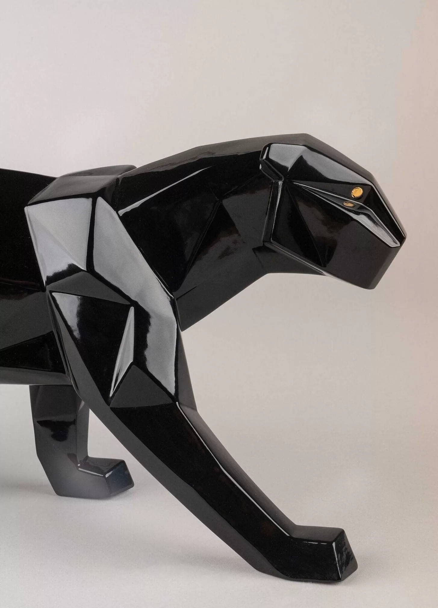 Lladró Panther Figurine. Glazed Black^ Design
