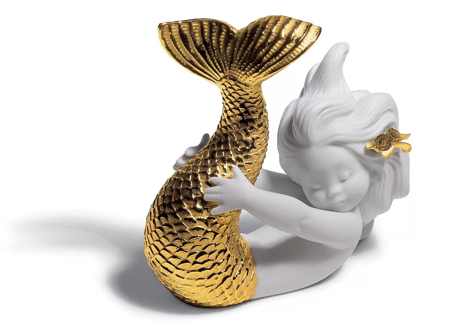 Lladró Playing At Sea Mermaid Figurine. Golden Lustre^ Mythology