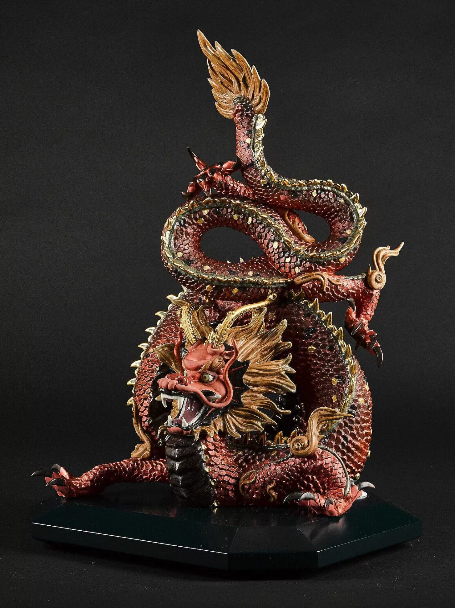 Lladró Protective Dragon Sculpture. Golden Luster And Red. Limited Edition^ High Porcelain