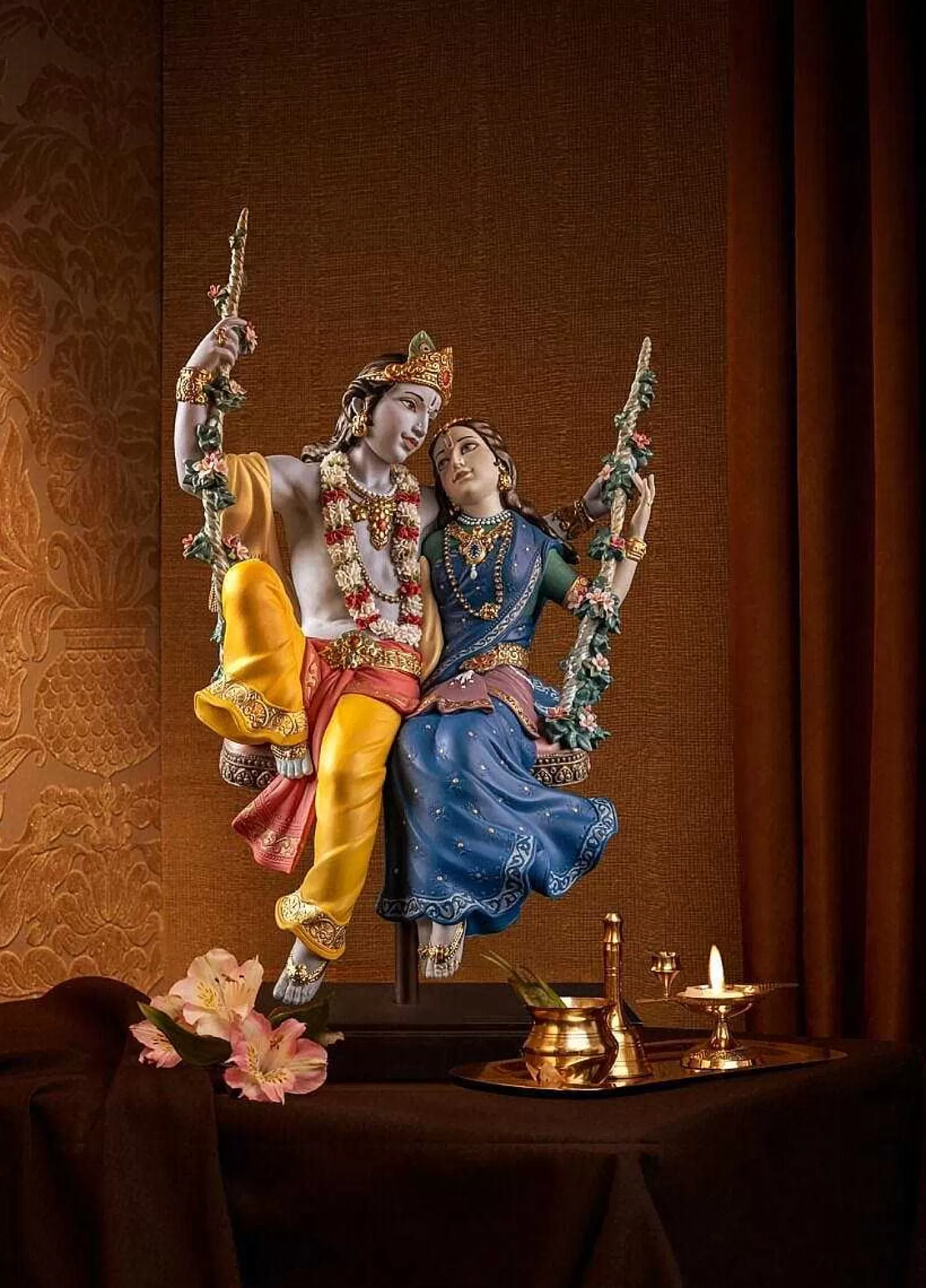 Lladró Radha Krishna On A Swing Sculpture. Limited Edition^ High Porcelain