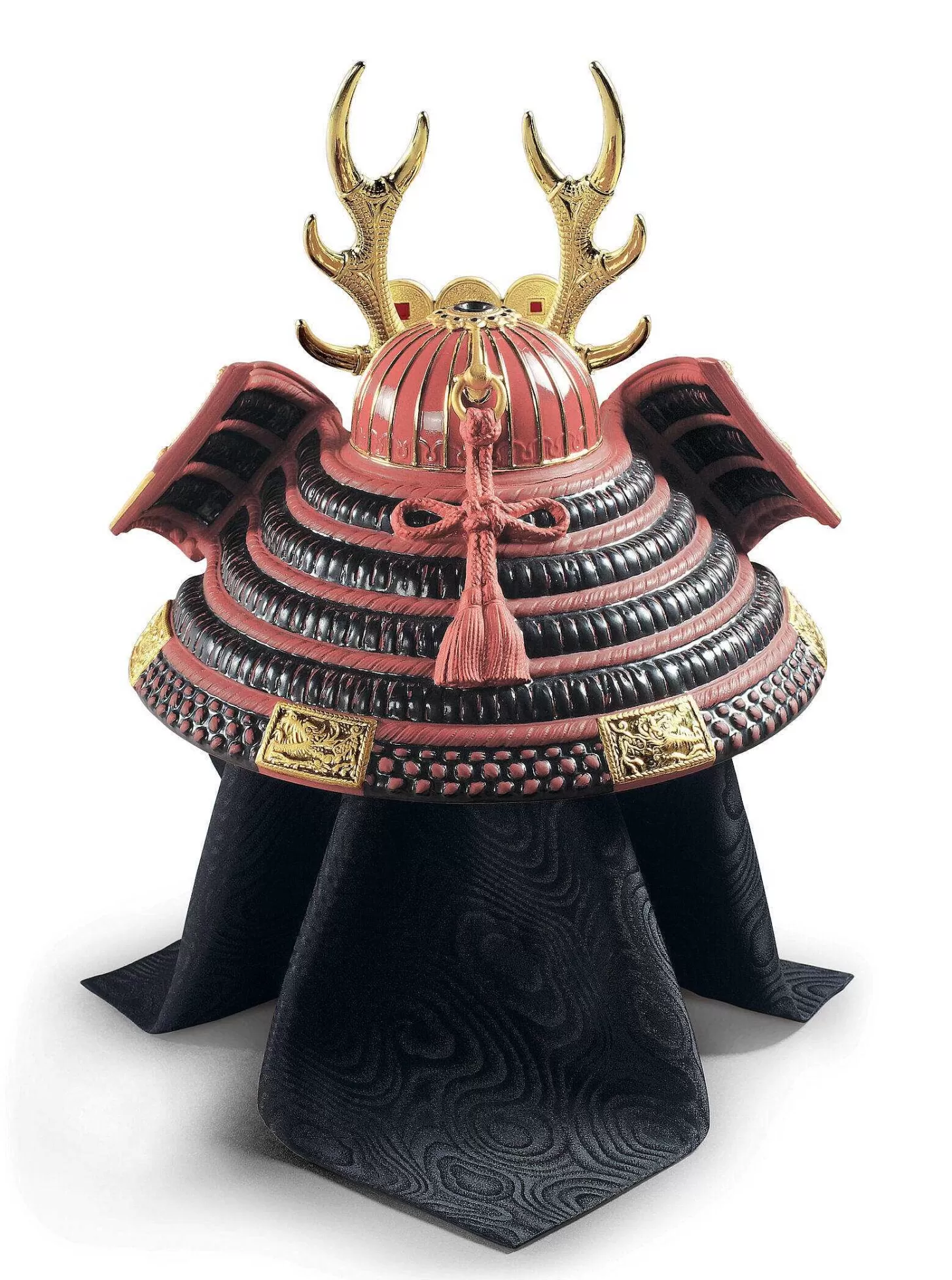Lladró Red Samurai Helmet Figurine. Golden Lustre^ Japanese Culture