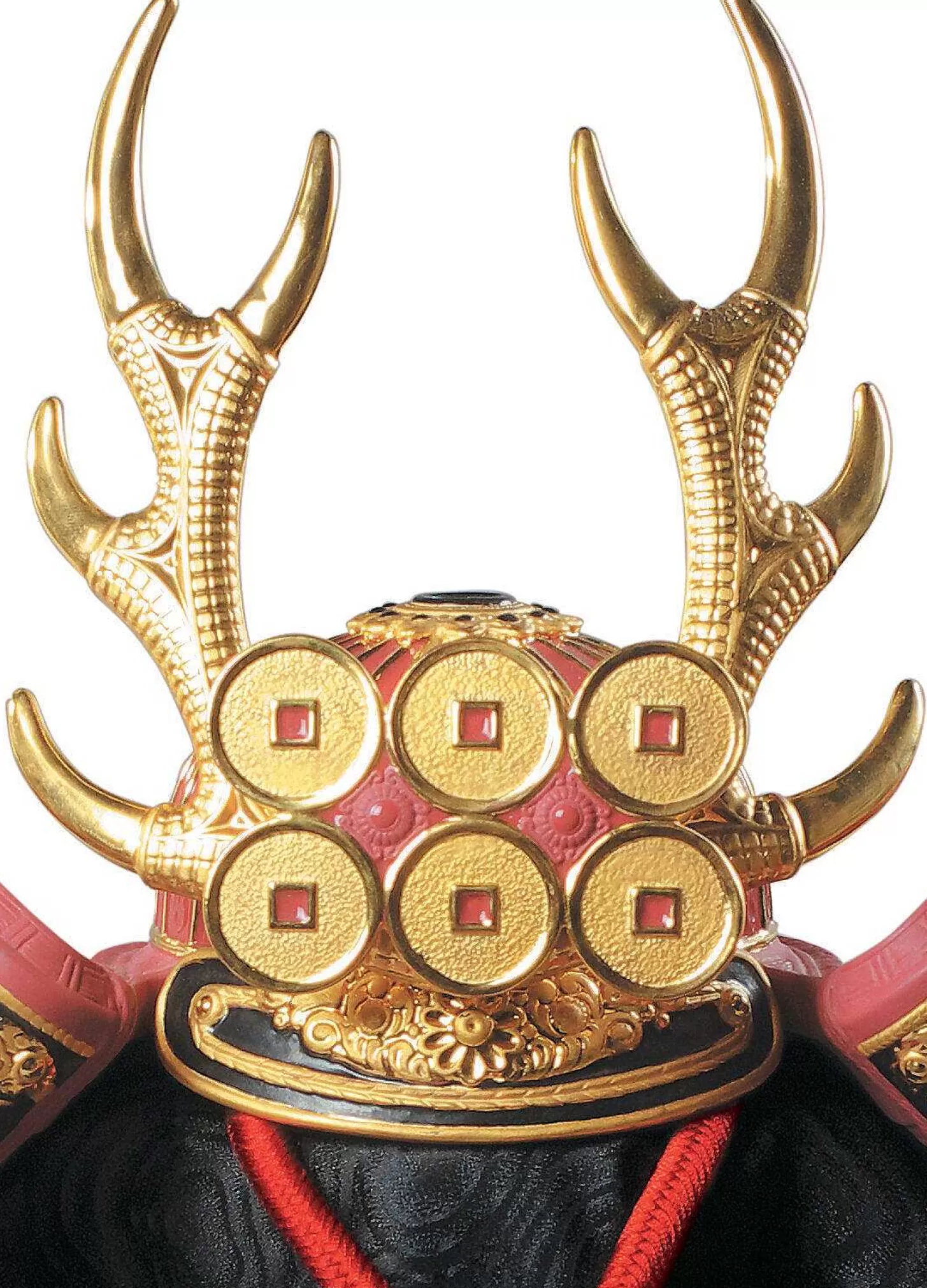 Lladró Red Samurai Helmet Figurine. Golden Lustre^ Japanese Culture