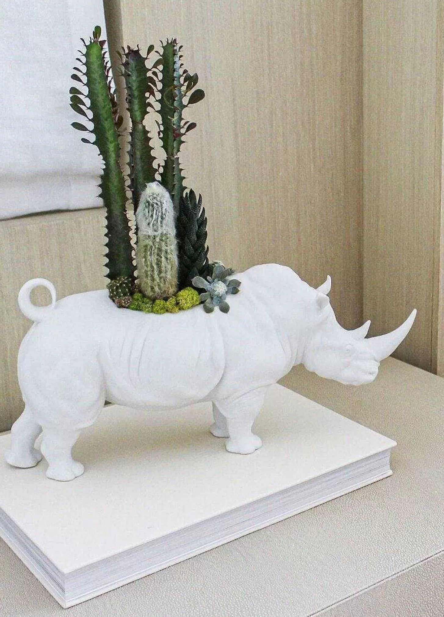 Lladró Rhino Garden Figurine. Matte White. Plant The Future^ Design