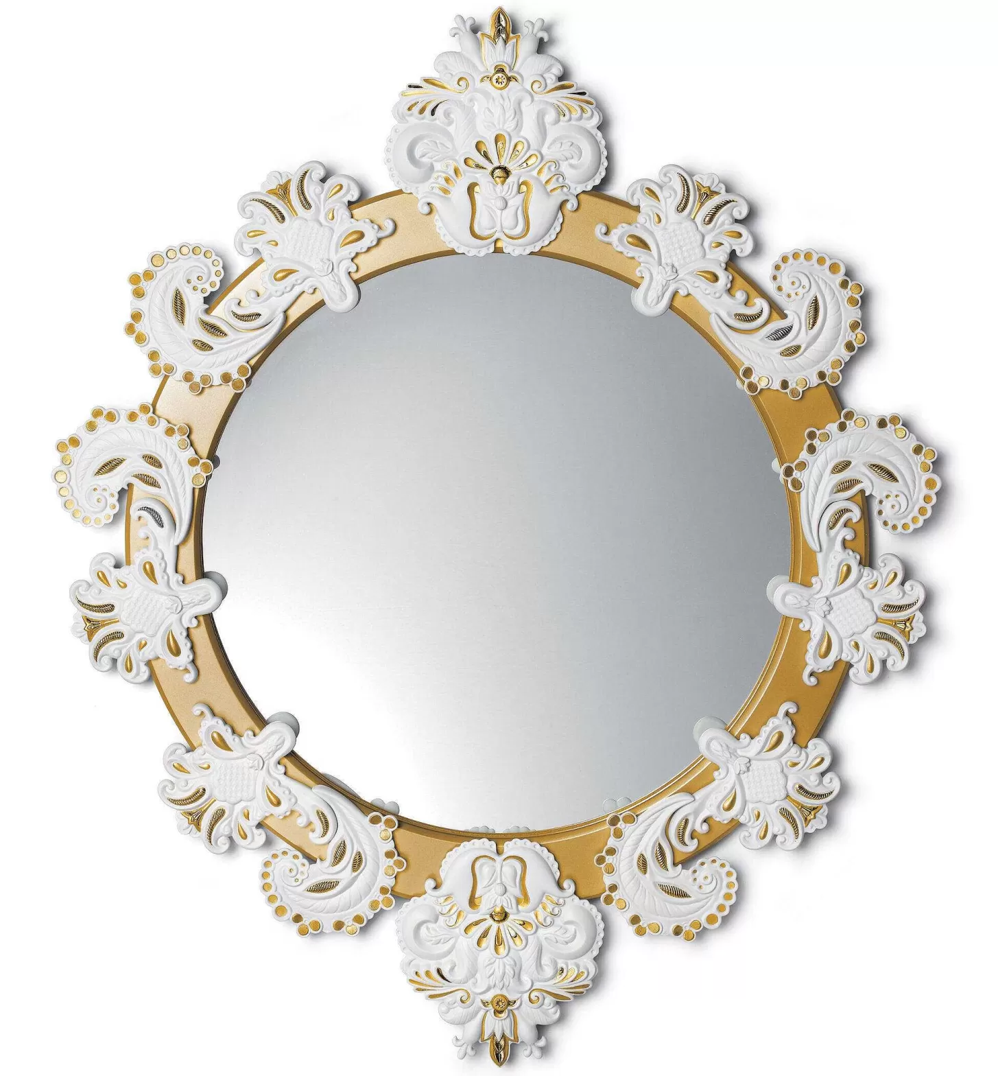 Lladró Round Wall Mirror. Golden Lustre And White. Limited Edition^ Mirrors