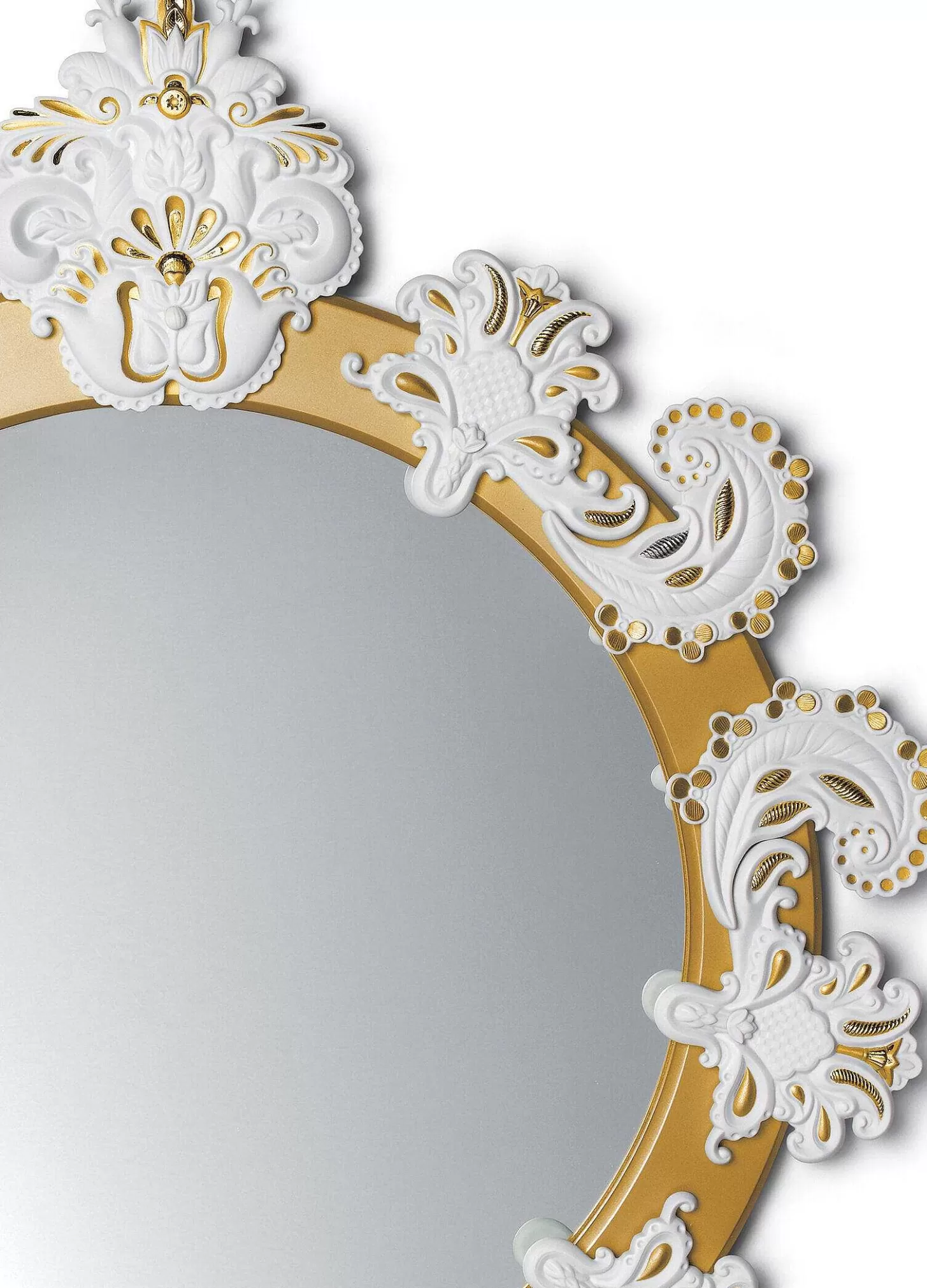 Lladró Round Wall Mirror. Golden Lustre And White. Limited Edition^ Mirrors
