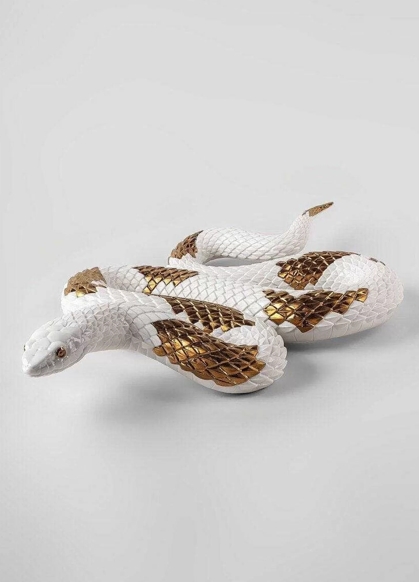 Lladró Snake Sculpture. White - Copper^ Heritage