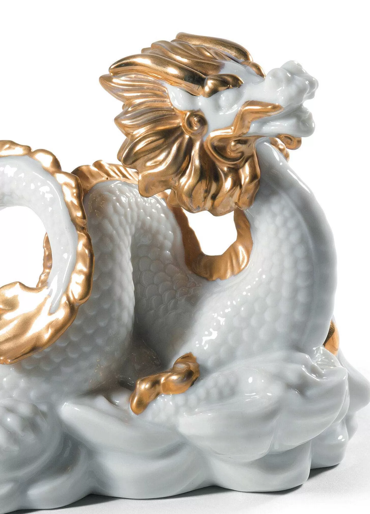 Lladró The Dragon Sculpture. Golden Lustre And White^ Mythology