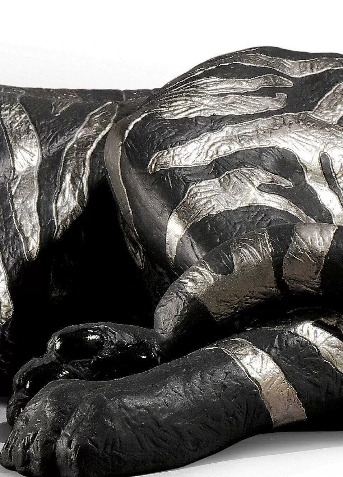 Lladró Tiger Figurine. Silver Lustre And Black^ Animals