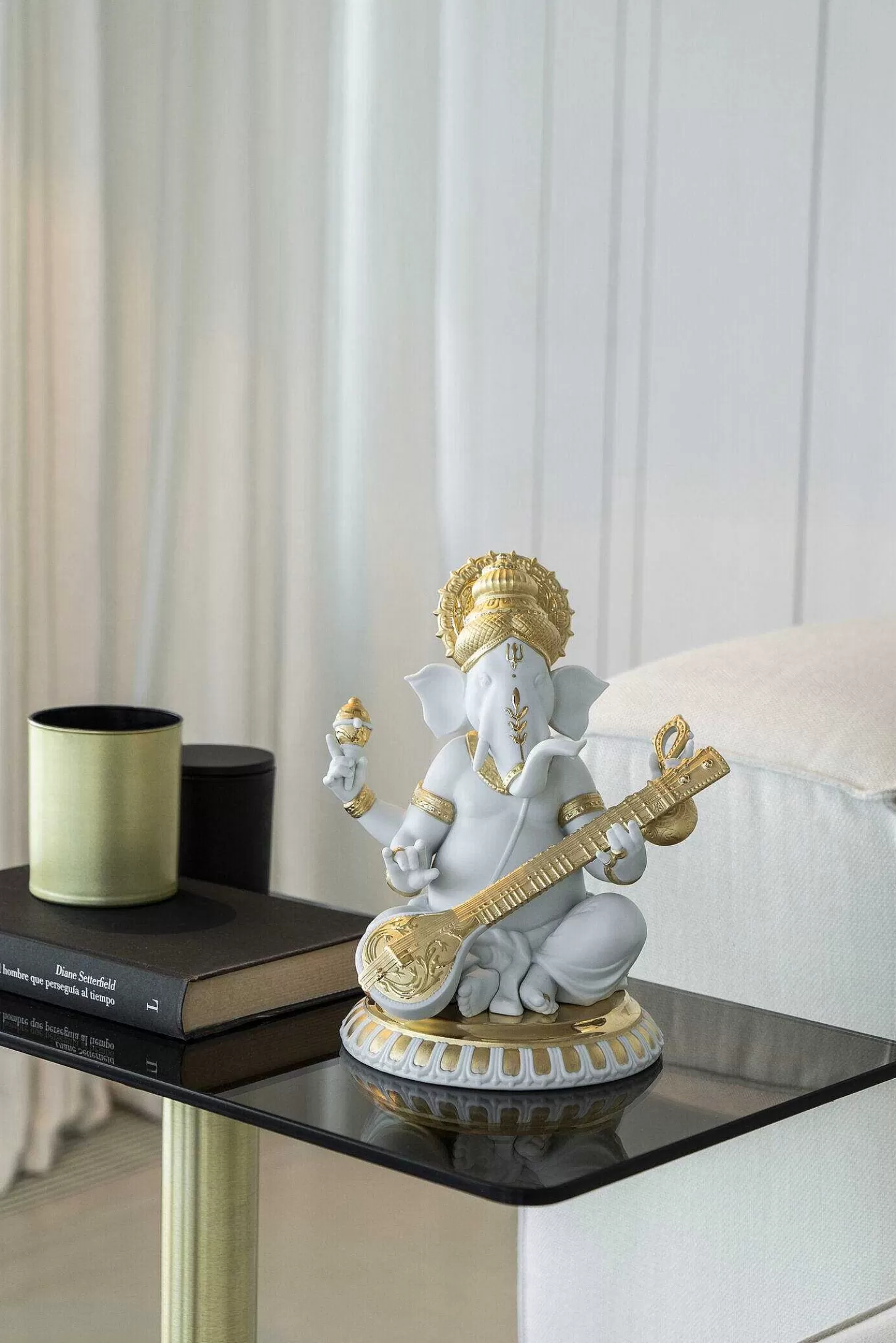 Lladró Veena Ganesha Figurine. Golden Lustre^ Hinduism
