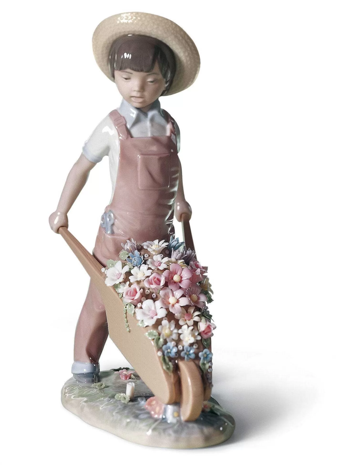 Lladró Wheelbarrow With Flowers Boy Figurine^ Children